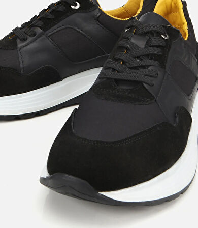 Erkek Süet Deri Siyah Hafif Tabanlı Spor Ayakkabı