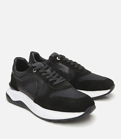 Erkek Süet Deri Siyah Hafif Tabanlı Spor Ayakkabı