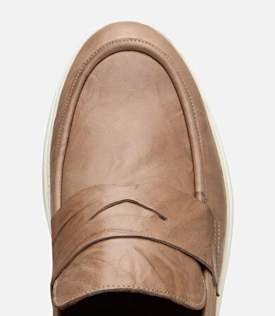 Erkek Deri Bej Ultra Hafif Tabanlı Klasik Loafer