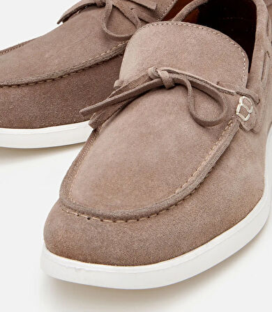 Erkek Süet Deri Bej Bağcıklı Loafer