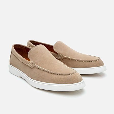 Erkek Süet Deri Bej Loafer
