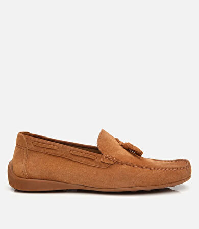 Erkek Süet Deri Taba Püskül Detaylı Günlük Loafer