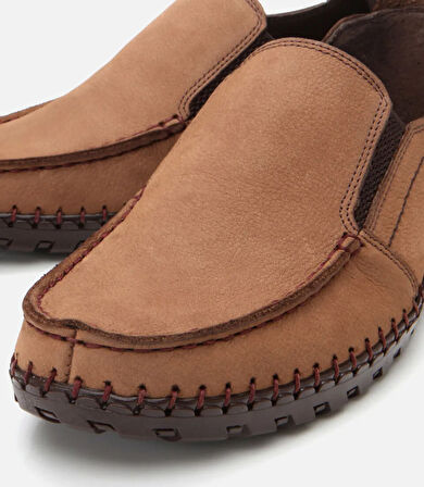 Erkek Nubuk Deri Bej Rahat Günlük Loafer