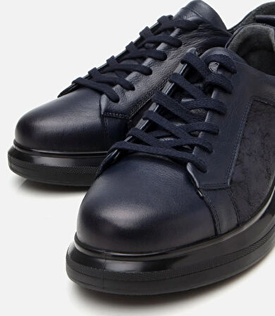 Erkek Deri Lacivert Şeffaf Tabanlı Spor Ayakkabı