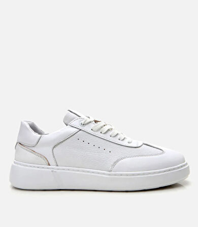 Erkek Deri Beyaz Ultra Hafif Tabanlı Spor Ayakkabı