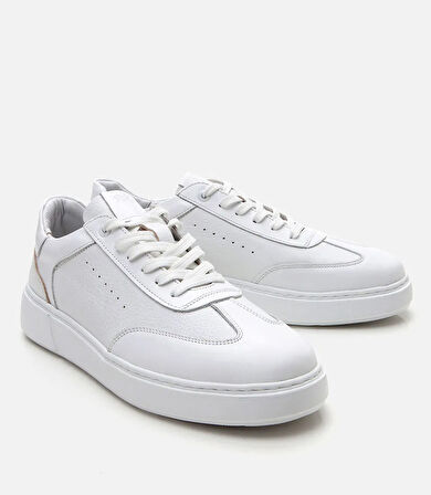 Erkek Deri Beyaz Ultra Hafif Tabanlı Spor Ayakkabı