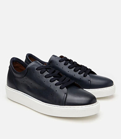 Erkek Deri Lacivert Hafif Tabanlı Spor Ayakkabı