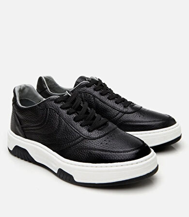 Erkek Deri Siyah Yüksek Tabanlı Spor Ayakkabı