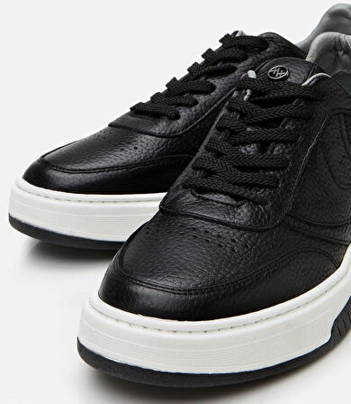 Erkek Deri Siyah Yüksek Tabanlı Spor Ayakkabı