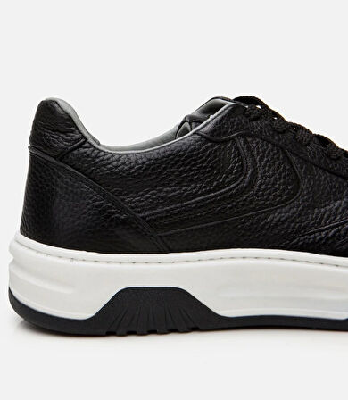 Erkek Deri Siyah Yüksek Tabanlı Spor Ayakkabı