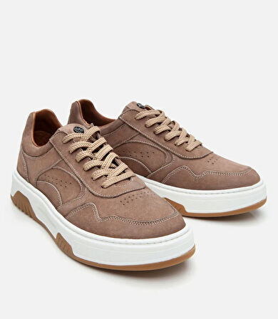 Erkek Nubuk Deri Yüksek Tabanlı Bej Spor Ayakkabı