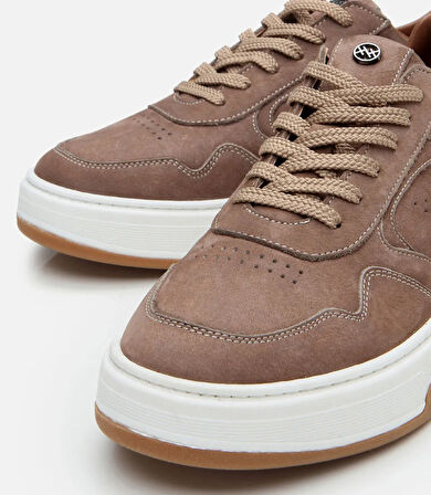 Erkek Nubuk Deri Yüksek Tabanlı Bej Spor Ayakkabı