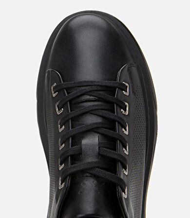 Erkek Deri Siyah Hafif Tabanlı Spor Ayakkabı