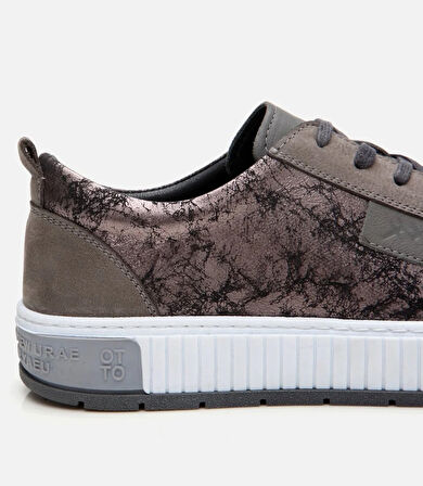 Erkek Deri Gri Baskılı Spor Ayakkabı