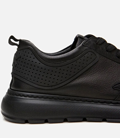 Erkek Deri Siyah Ultra Hafif Tabanlı Spor Ayakkabı