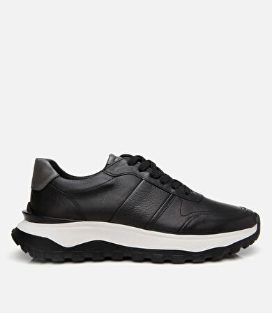 Erkek Deri Siyah Ultra Hafif Tabanlı Spor Ayakkabı