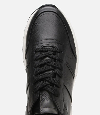 Erkek Deri Siyah Ultra Hafif Tabanlı Spor Ayakkabı