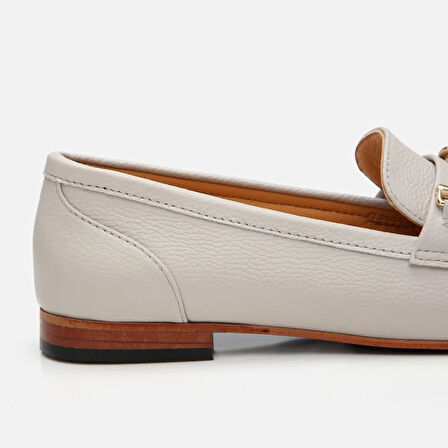 Kadın Deri Ekru Tokalı Loafer