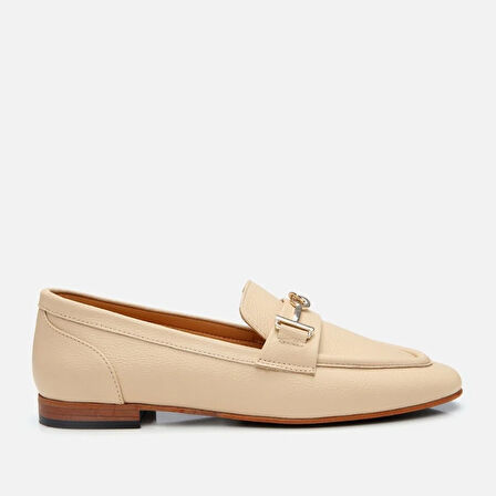 Kadın Deri Bej Tokalı Loafer