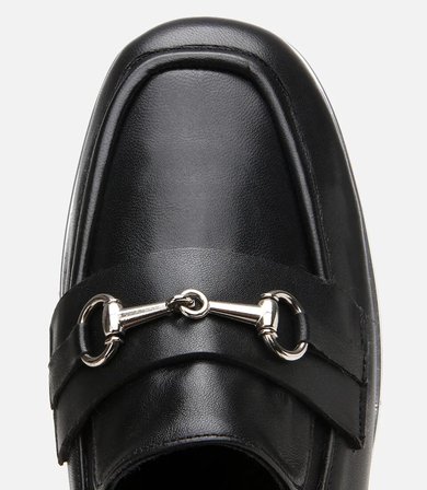 Kadın Deri Siyah Lastik Detaylı Tokalı Günlük Loafer