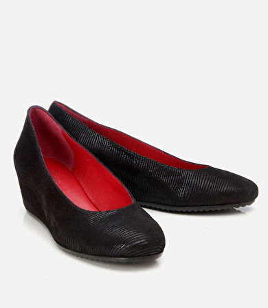 Kadın Deri Siyah Esnek Dolgu Topuklu Ayakkabı