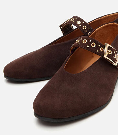 Kadın Deri Kahverengi Mary Jane Kemerli Babet