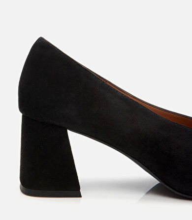 Kadın Süet Deri Siyah Kalın Topuklu Ayakkabı