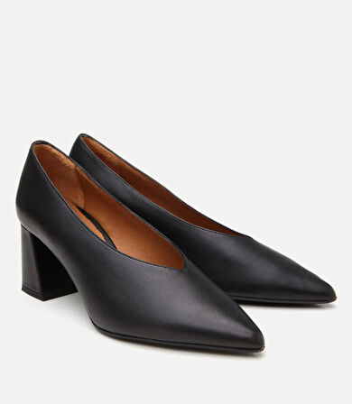 Kadın Süet Deri Siyah Kalın Topuklu Ayakkabı