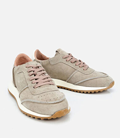 Kadın Süet Deri Bej Spor Ayakkabı