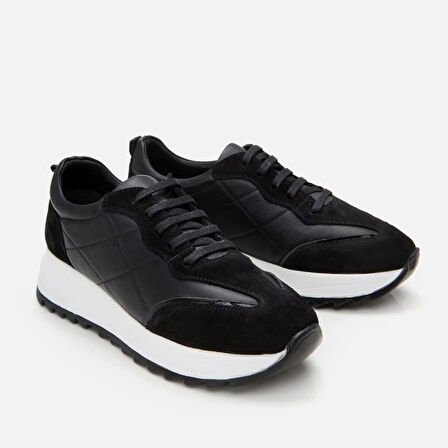 Hakiki Deri Siyah Kadın Spor Ayakkabı