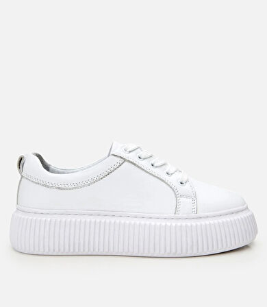 Kadın Deri Beyaz Kalın Tabanlı Spor Ayakkabı