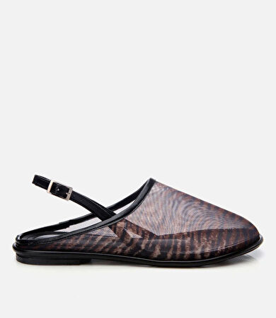 Kadın Siyah Zebra Desenli Düz Sandalet