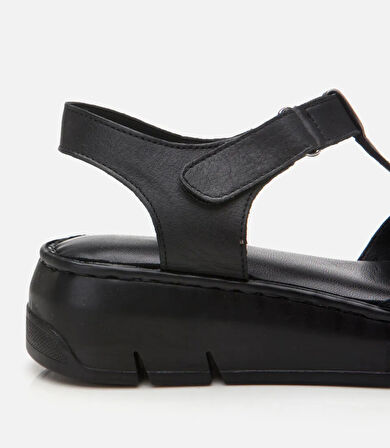 Kadın Deri Siyah Ayarlanabilir Comfort Sandalet