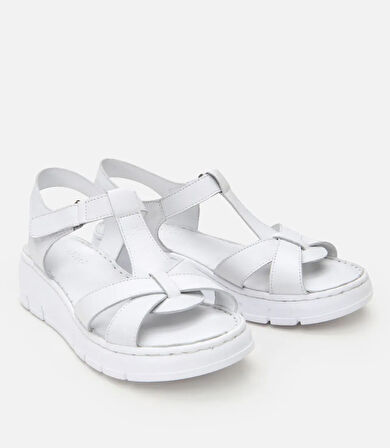Kadın Deri Beyaz Ayarlanabilir Comfort Sandalet