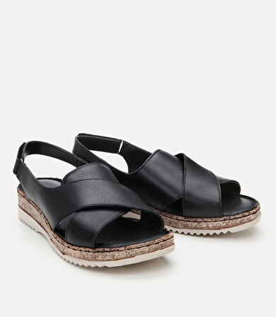 Kadın Deri Siyah Ayarlanabilir Comfort Sandalet