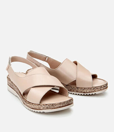 Kadın Deri Bej Ayarlanabilir Comfort Sandalet
