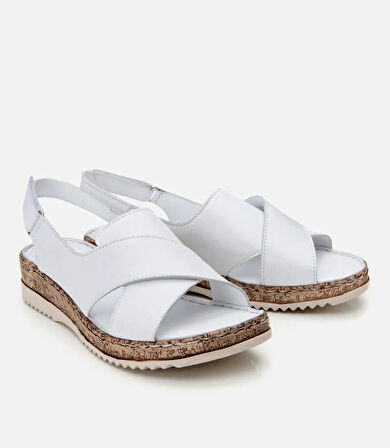 Kadın Deri Beyaz Ayarlanabilir Comfort Sandalet