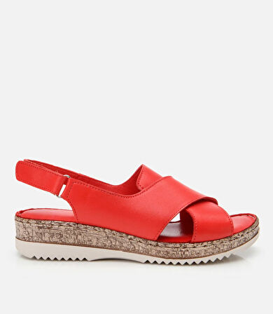 Kadın Deri Kırmızı Ayarlanabilir Comfort Sandalet