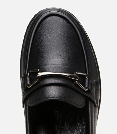 Kadın Deri Siyah Tokalı Günlük Loafer
