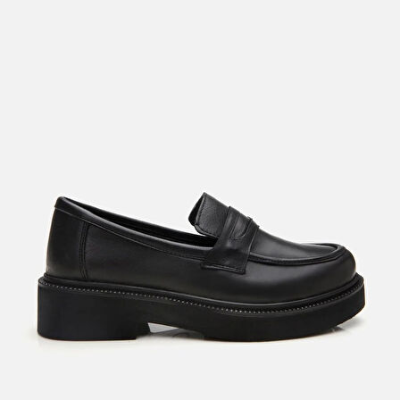 Hakiki Deri Siyah Kadın Loafer