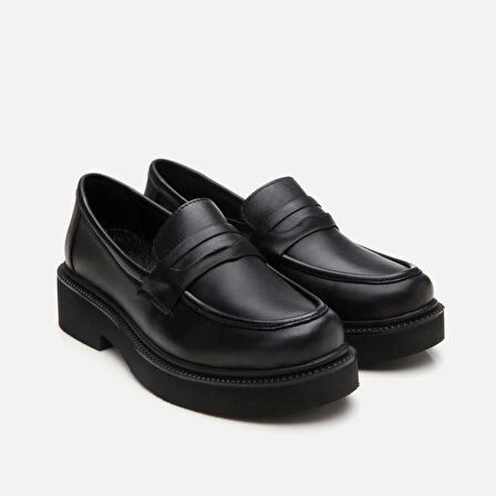 Hakiki Deri Siyah Kadın Loafer