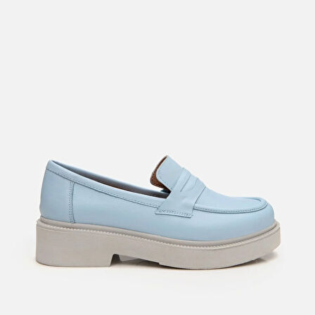 Hakiki Deri Açık Mavi Kadın Loafer