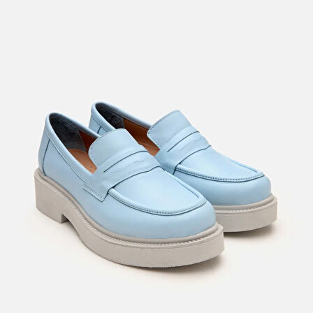 Hakiki Deri Açık Mavi Kadın Loafer