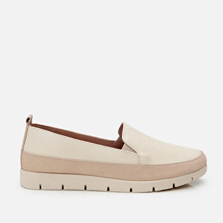Hakiki Deri Bej Kadın Loafer