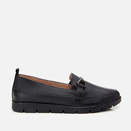 Hakiki Deri Siyah Kadın Tokalı Loafer