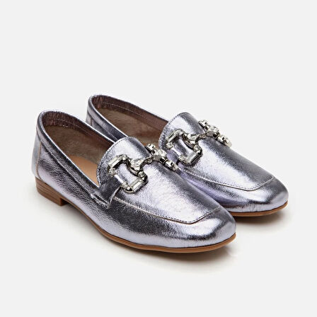 Hakiki Deri Lame Kadın Tokalı Loafer