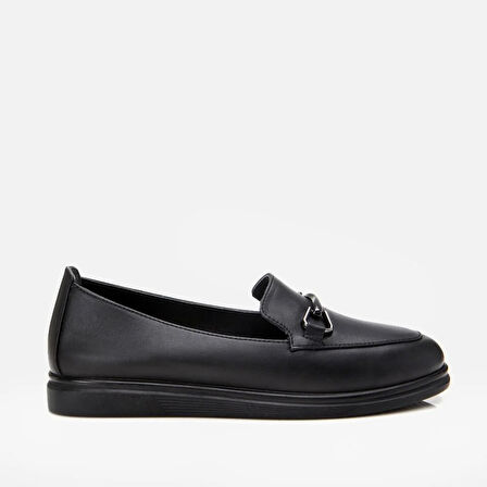 Hakiki Deri Siyah Kadın Tokalı Loafer