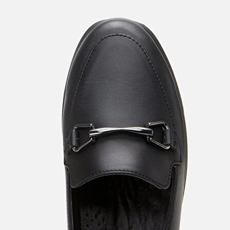 Hakiki Deri Siyah Kadın Tokalı Loafer