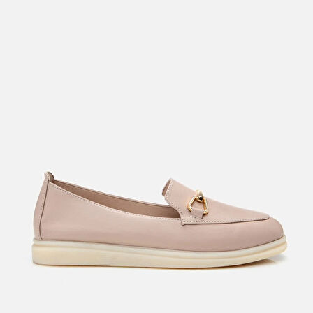 Hakiki Deri Pudra Kadın Tokalı Loafer