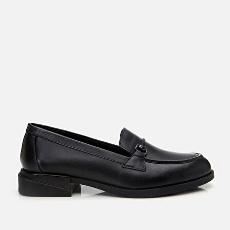 Hakiki Deri Siyah Kadın Tokalı Loafer